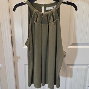 New York & Company Olive Green Pleated Blouse